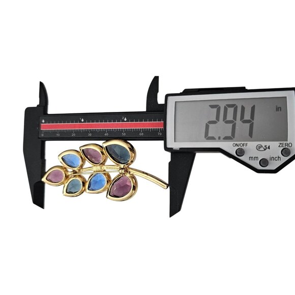 Swarovski Open Back Crystal Leaf Brooch, Purple Blue Clear Marked Swan Logo Pin - Picture 10 of 11